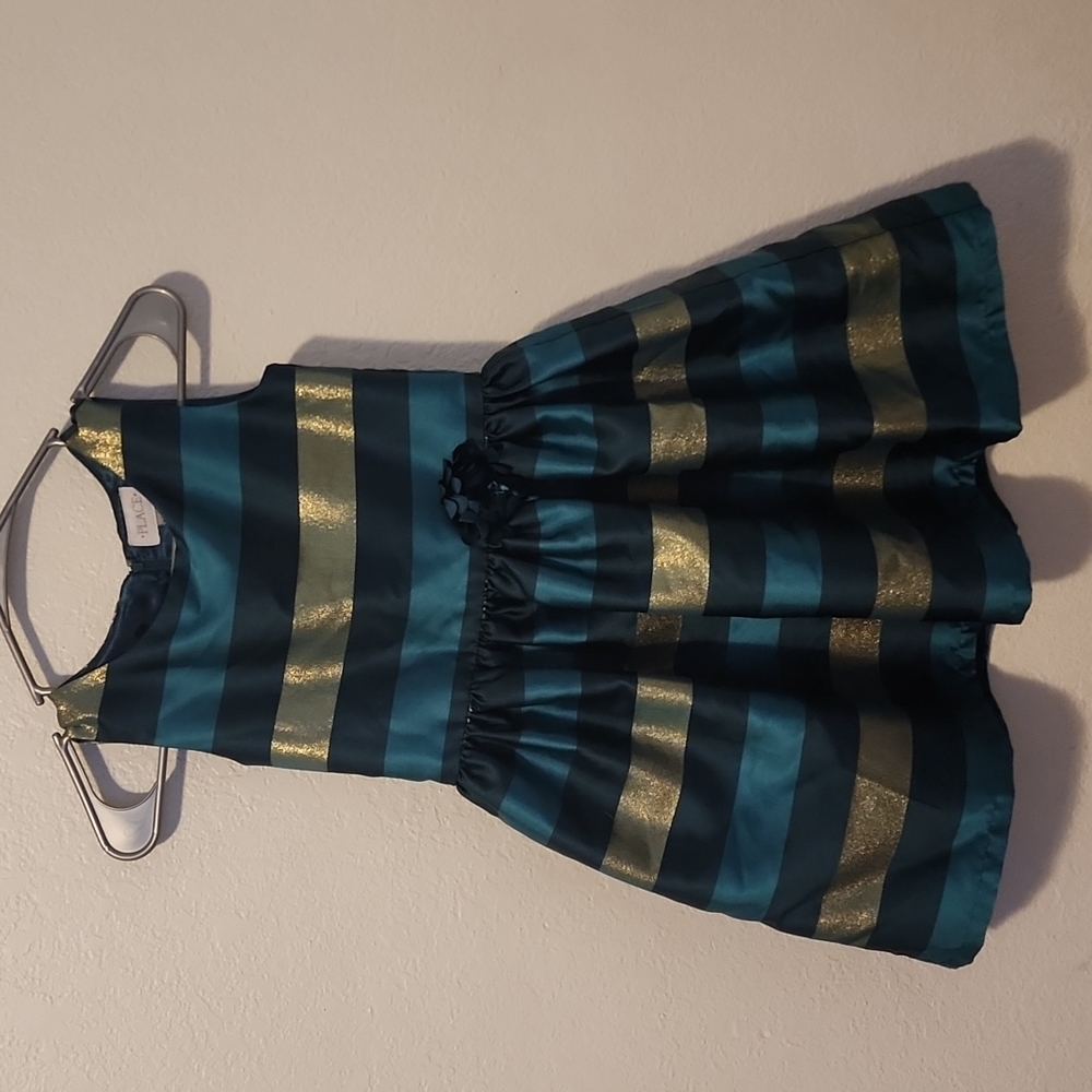 PLACE Green and Gold Holiday dress EUC